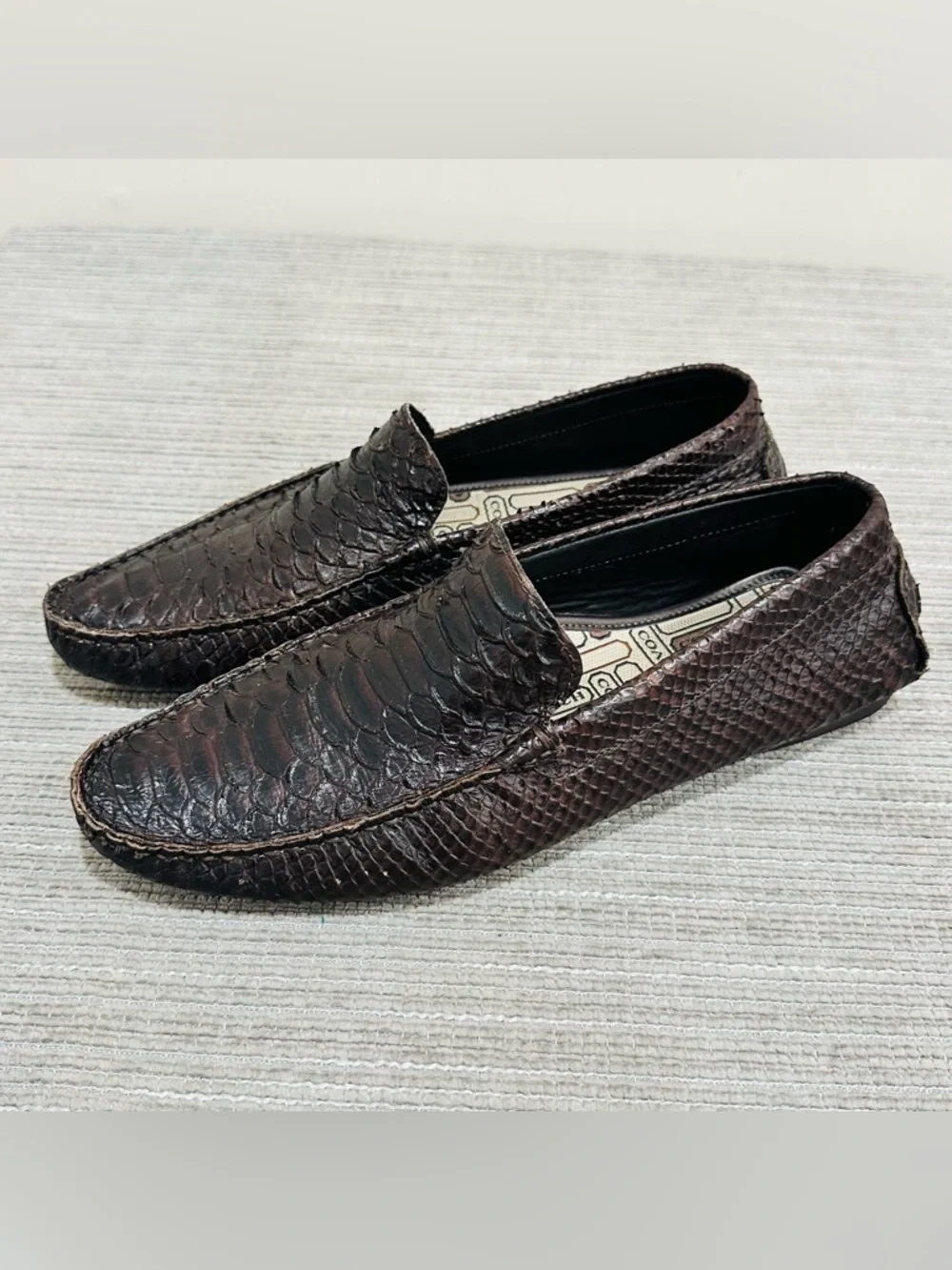 COACH Gary Men's Genuine Python Snakeskin Driving Loafers Shoes Brown 8,5 D - Picture 3 of 13